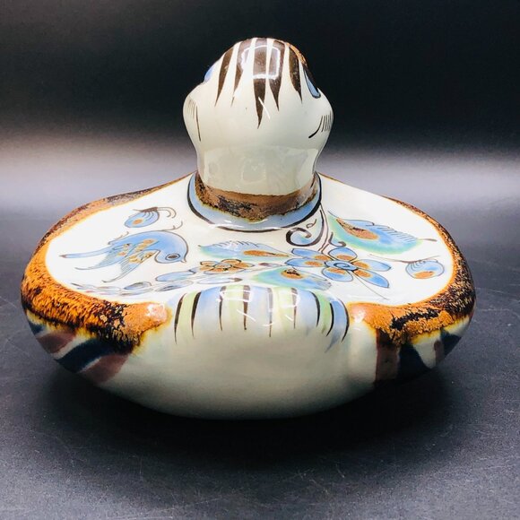 Vintage Ken Edwards Tonala Pottery DUCK, Folk Art Blue Bird Butterfly Florals - Picture 5 of 13